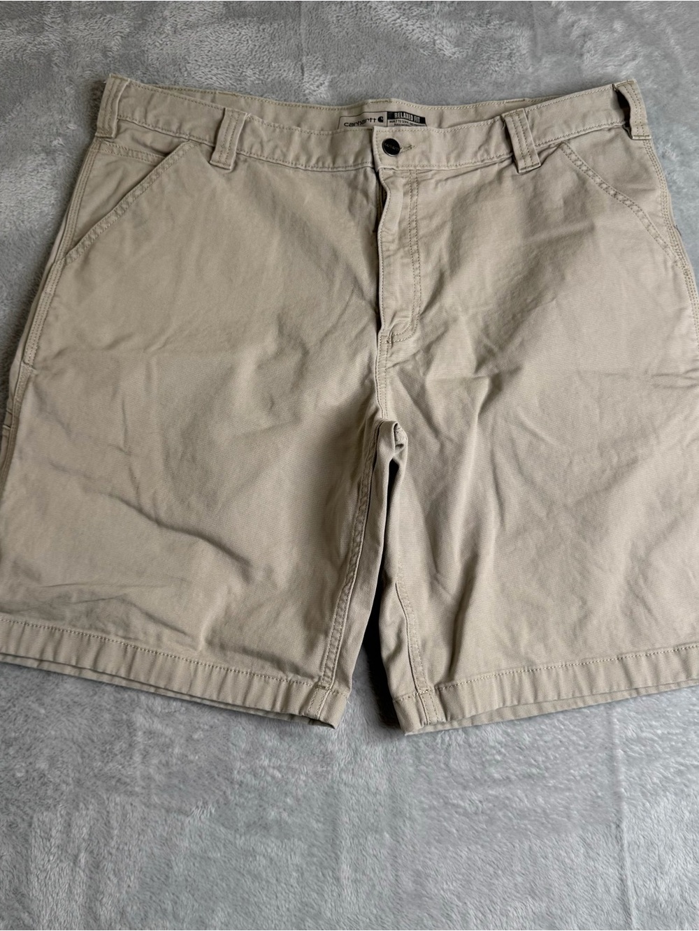 Carhartt Rugged Flex Shorts Mens 40 Beige Relaxed Fit Gravel Work Canvas Ripstop